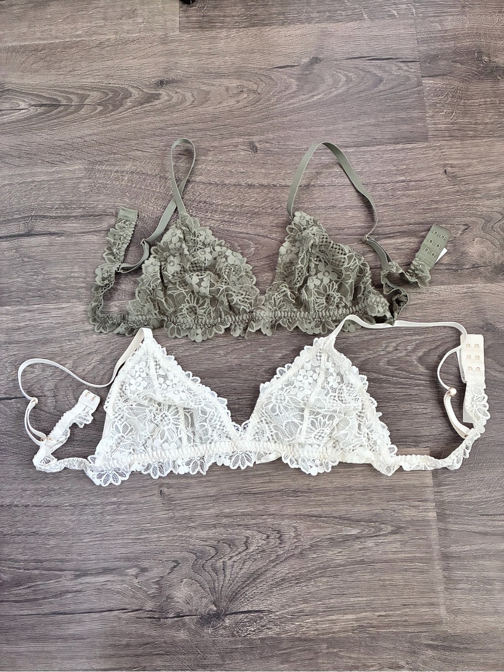 aerie Floral Lace Bralette Duo in Olive and White